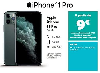 Promotions Apple iphone 11 pro 64gb - Apple - Valide de 25/04/2021 à 25/05/2021 chez Base