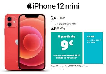 Promotions Apple iphone 12 mini 64gb - Apple - Valide de 25/04/2021 à 25/05/2021 chez Base
