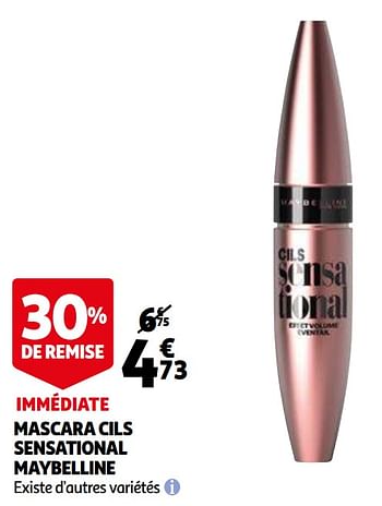 Promotions Mascara cils sensational maybelline - Maybelline - Valide de 28/04/2021 à 11/05/2021 chez Auchan Ronq