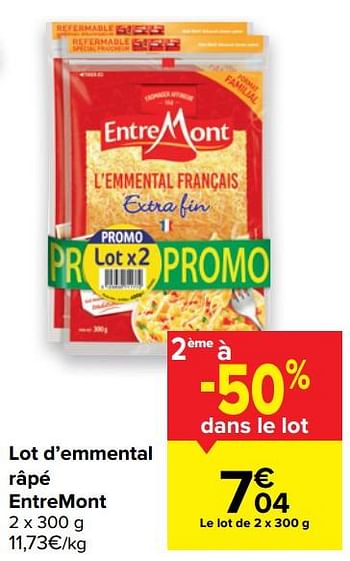 Promotions Lot d`emmental râpé entremont - Entre Mont - Valide de 28/04/2021 à 10/05/2021 chez Carrefour
