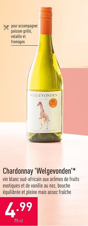 Promoties Chardonnay welgevonden - Witte wijnen - Geldig van 05/05/2021 tot 14/05/2021 bij Aldi