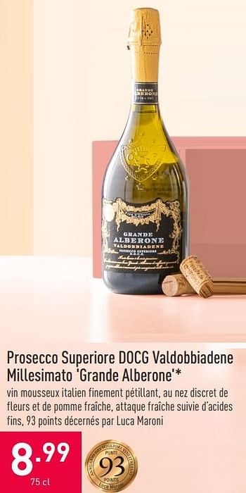 Promotions Prosecco superiore docg valdobbiadene millesimato `grande alberone - Mousseux - Valide de 05/05/2021 à 14/05/2021 chez Aldi