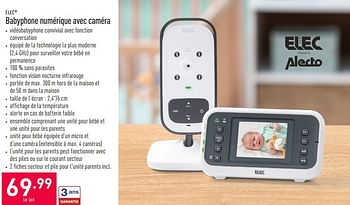 Promotions Babyphone numérique avec caméra - Elec - Valide de 05/05/2021 à 14/05/2021 chez Aldi