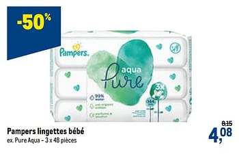 Promotions Pampers lingettes bébé pure aqua - Pampers - Valide de 05/05/2021 à 18/05/2021 chez Makro