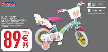 Promoties Vélo 12`` - fiets 12`` peppa pig miraculous minnie la reine des neiges cars 3 ou - of spider-man - Toimsa - Geldig van 04/05/2021 tot 17/05/2021 bij Cora