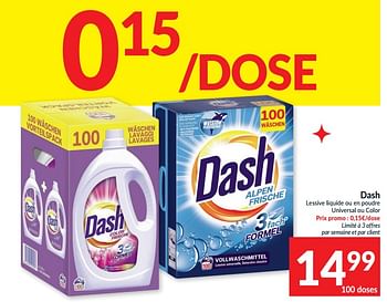 Promoties Dash lessive liquide ou en poudre universal ou color - Dash - Geldig van 04/05/2021 tot 09/05/2021 bij Intermarche