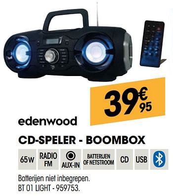 Promoties Edenwood cd-speler - boombox bt 01 light - Edenwood  - Geldig van 05/05/2021 tot 16/05/2021 bij Electro Depot