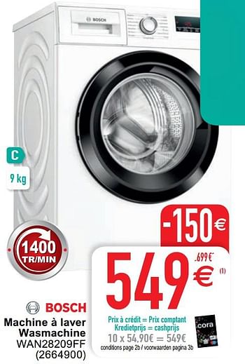 Promoties Bosch machine à laver wasmachine wan28209ff - Bosch - Geldig van 04/05/2021 tot 17/05/2021 bij Cora