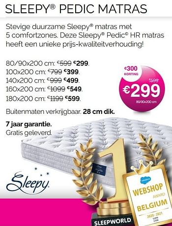 Promoties Sleepy pedic matras - Sleepy - Geldig van 01/05/2021 tot 31/05/2021 bij Sleepworld