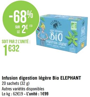 Promoties Infusion digestion légère bio elephant - Elephant - Geldig van 03/05/2021 tot 16/05/2021 bij Géant Casino