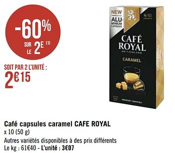 Promotions Café capsules caramel cafe royal - Café Royal  - Valide de 03/05/2021 à 16/05/2021 chez Super Casino