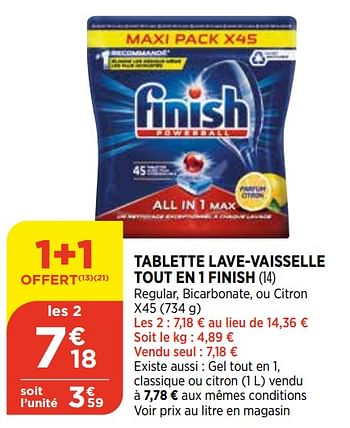 Promotions Tablette lave-vaisselle tout en 1 finish - Finish - Valide de 05/05/2021 à 10/05/2021 chez Atac
