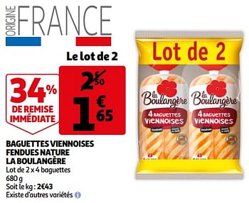 Promotions Baguettes viennoises fendues nature la boulangère - La Boulangère - Valide de 05/05/2021 à 11/05/2021 chez Auchan Ronq