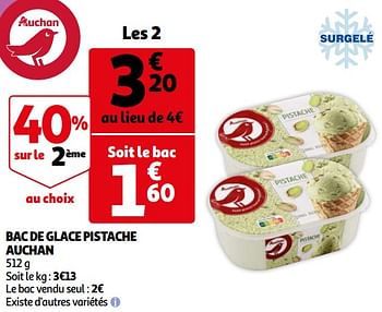 Promotions Bac de glace pistache auchan - Produit Maison - Auchan Ronq - Valide de 05/05/2021 à 11/05/2021 chez Auchan Ronq