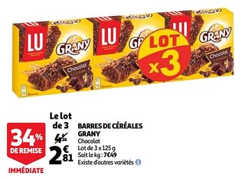 Promotions Barres de céréales grany - Lu - Valide de 05/05/2021 à 11/05/2021 chez Auchan Ronq