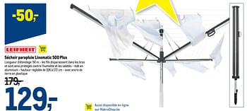 Promotions Séchoir parapluie linomatic 500 plus - Leifheit - Valide de 05/05/2021 à 18/05/2021 chez Makro