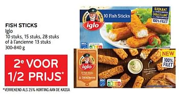 Promoties Fish sticks iglo 2e voor 1-2 prijs - Iglo - Geldig van 05/05/2021 tot 18/05/2021 bij Alvo