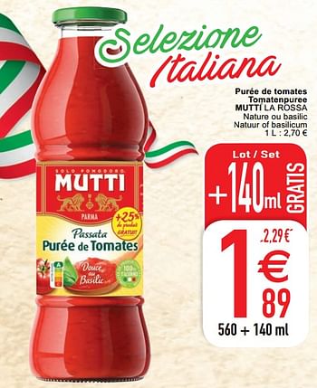 Promotions Purée de tomates tomatenpuree mutti la rossa - Mutti - Valide de 04/05/2021 à 10/05/2021 chez Cora