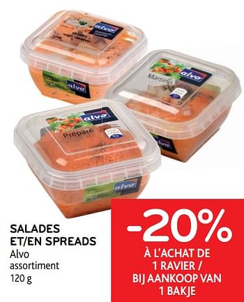 Promotions Salades et spreads alvo -20% à l`achat de 1 ravier - Produit maison - Alvo - Valide de 05/05/2021 à 18/05/2021 chez Alvo