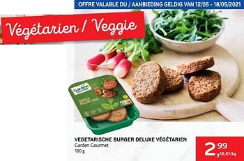 Promotions Vegetarische burger deluxe végétarien garden gourmet - Garden Gourmet - Valide de 12/05/2021 à 18/05/2021 chez Alvo