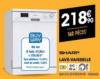 Promotions Sharp lave-vaisselle qw-gx12f49eew-fr - Sharp - Valide de 05/05/2021 à 16/05/2021 chez Electro Depot