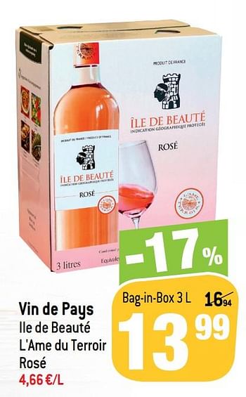 Promoties Vin de pays ile de beauté l`ame du terroir rosé - Rosé wijnen - Geldig van 05/05/2021 tot 11/05/2021 bij Match