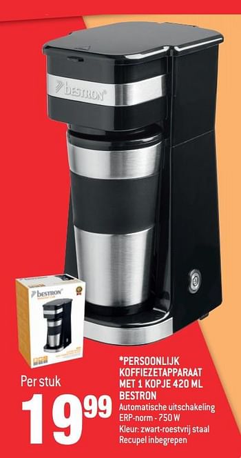Recreatie Quagga Occlusie Bestron Persoonlijk koffiezetapparaat met 1 kopje 420 ml bestron - Promotie  bij Match