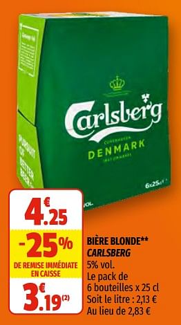 Promotions Bière blonde carlsberg - Carlsberg Luxe - Valide de 28/04/2021 à 09/05/2021 chez Coccinelle