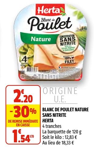Promoties Blanc de poulet nature sans nitrite herta - Herta - Geldig van 28/04/2021 tot 09/05/2021 bij Coccinelle