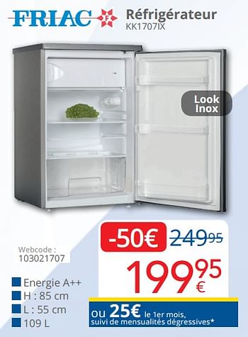Promoties Friac réfrigérateur kk1707 - Friac - Geldig van 01/05/2021 tot 31/05/2021 bij Eldi