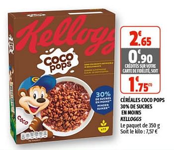 Promotions Céréales coco pops 30% de sucres en moins kelloggs - Kellogg's - Valide de 28/04/2021 à 09/05/2021 chez Coccinelle