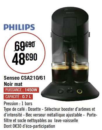 Promoties Philips senseo csa210-61 noir mat - Philips - Geldig van 03/05/2021 tot 16/05/2021 bij Géant Casino