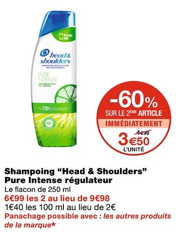 Promotions Shampoing head + shoulders pure intense régulateur - Head & Shoulders - Valide de 05/05/2021 à 23/05/2021 chez MonoPrix