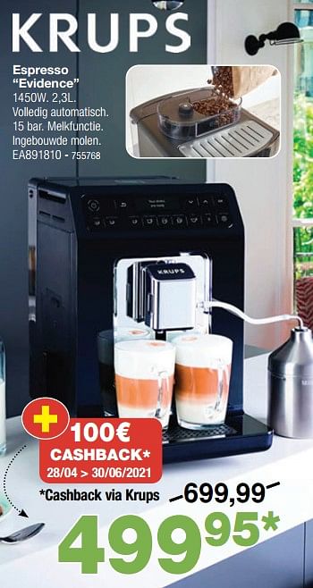 Promoties Krups espresso evidence ea891810 - Krups - Geldig van 03/05/2021 tot 30/05/2021 bij Home & Co