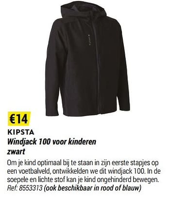 Promoties Windjack 100 voor kinderen zwart - Kipsta - Geldig van 01/05/2021 tot 31/12/2021 bij Decathlon