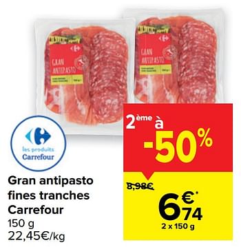 Promotions Gran antipasto fines tranches carrefour - Produit maison - Carrefour  - Valide de 05/05/2021 à 17/05/2021 chez Carrefour