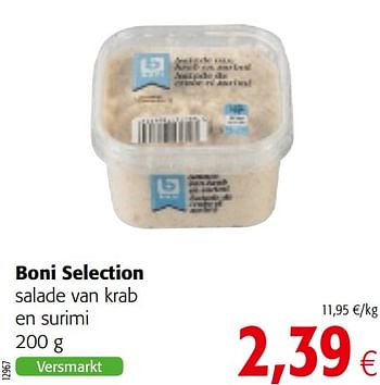 Promoties Boni selection salade van krab en surimi - Boni - Geldig van 05/05/2021 tot 18/05/2021 bij Colruyt