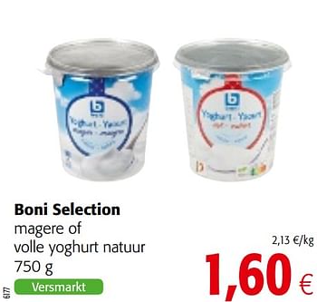 Promotions Boni selection magere of volle yoghurt natuur - Boni - Valide de 05/05/2021 à 18/05/2021 chez Colruyt