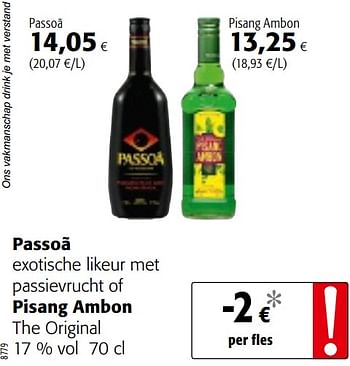 Promoties Passoã exotische likeur met passievrucht - Passoa - Geldig van 05/05/2021 tot 18/05/2021 bij Colruyt