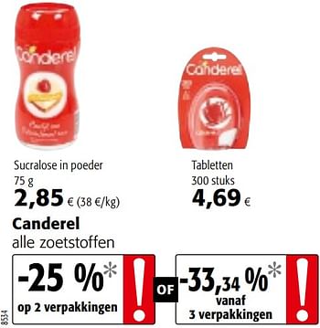 Promoties Canderel alle zoetstoffen - Canderel - Geldig van 05/05/2021 tot 18/05/2021 bij Colruyt