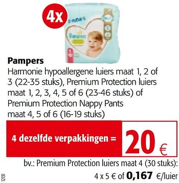 Promoties Pampers premium protection luiers maat 4 - Pampers - Geldig van 05/05/2021 tot 18/05/2021 bij Colruyt