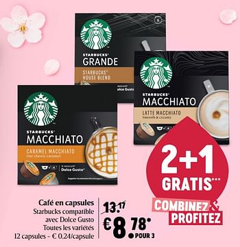 Promotions Café en capsules starbucks compatible avec dolce gusto - Starbucks - Valide de 06/05/2021 à 12/05/2021 chez Delhaize