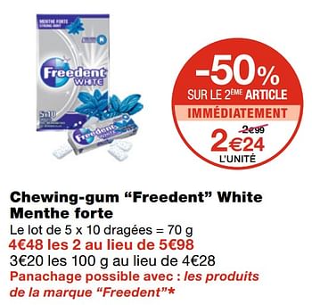 Promotions Chewing-gum freedent white menthe forte - Freedent - Valide de 05/05/2021 à 23/05/2021 chez MonoPrix