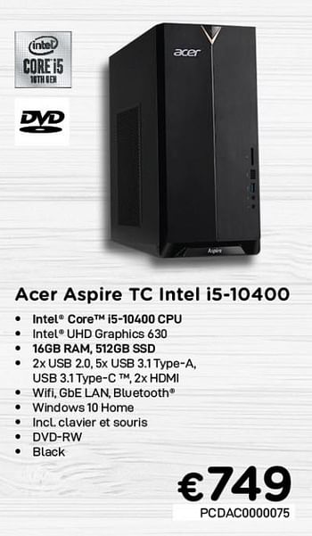 Promotions Acer aspire tc intel i5-10400 - Acer - Valide de 04/05/2021 à 31/05/2021 chez Compudeals