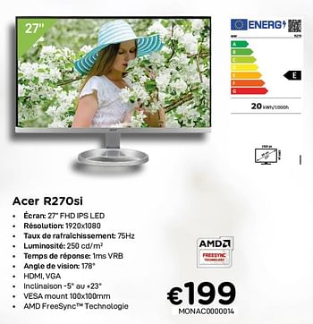 Promoties Acer r270si - Acer - Geldig van 04/05/2021 tot 31/05/2021 bij Compudeals
