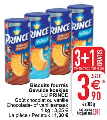 Promotions Biscuits fourrés gevulde koekjes lu prince - Lu - Valide de 11/05/2021 à 17/05/2021 chez Cora
