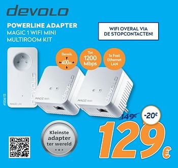 Promoties Powerline adapter magic 1 wifi mini multiroom kit - Devolo - Geldig van 10/05/2021 tot 06/06/2021 bij Krefel