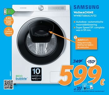 Promotions Samsung wasmachine ww80t684alh-s2 - Samsung - Valide de 10/05/2021 à 06/06/2021 chez Krefel