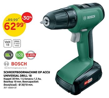 Promoties Bosch schroefboormachine op accu universal drill 18 - Bosch - Geldig van 12/05/2021 tot 24/05/2021 bij Brico