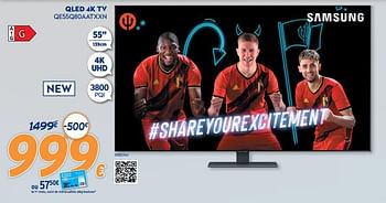 Promotions Samsung qled 4k tv qe55q80aatxxn - Samsung - Valide de 10/05/2021 à 06/06/2021 chez Krefel